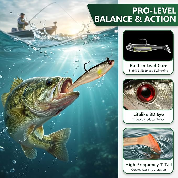 Soft Fishing Lures for Bass Fishing:Pre-Gigged Swim Baits for Saltwater or Freshwater.Soft Plastic Fishing Accessories.