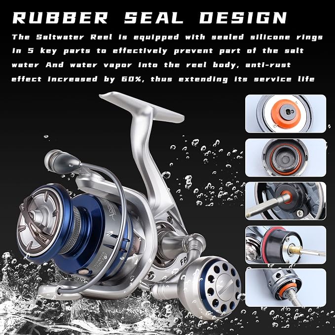 Saltwater Spinning Reel,13+1BB Ultra Smooth Saltwater Fishing Reels,Powerful Carbon Drag,CNC Aluminum Spool & Handle
