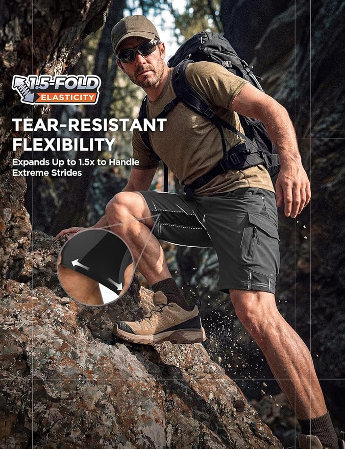 XKTTAC Men's Outdoor Quick Dry Lightweight Stretchy Shorts for Hiking, Tactical, Camping, Travel with 6 Pockets