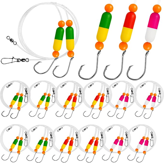 Pompano Rig Saltwater Surf Fishing Rigs – Double Drop Leader Rigs with Hooks, Floats, Beads & Snap – Easy Pre-Tied Terminal Tackle for Pompano, Whiting, Redfish