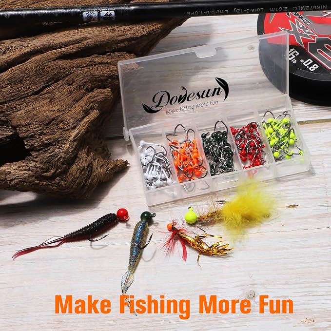Dovesun 100pcs Fly Tying Jigs Kit, Jig Heads for Fly Fishing 1/124oz 1/80oz 1/64oz 1/32oz 1/16oz Jig Head Small Fly Fishing Hooks DIY Lure Making Kit Suit for Tying Flies | Crappie Lures