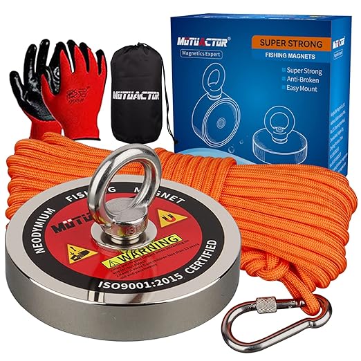 MUTUACTOR Strong Fishing Magnets Kit,1100lb Large Neodymium Rare Earth Magnets Heavy Duty Powerful Magnet Fishing with 65ft Salvage Rope,Gloves,Waterproof Bag for Finding Lost Treasures in Rivers