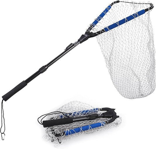 RESTCLOUD Fishing Landing Net with Telescoping Pole Handle, Fishing net Freshwater for Kids Men Women, Extend to 40-63 Inches