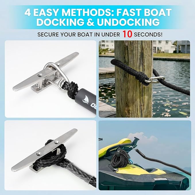 Obcursco 3FT Bungee Dock Lines with 316 Stainless Clip, Heavy Duty Boat Mooring Rope for Jet Ski, PWC, SeaDoo, Kayak (2 Pack, Black)