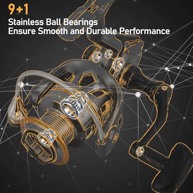 Dr.Fish Gryphon Ultralight Spinning Reel, Light Weight Fishing Reels Graphite Body, Ultra Smooth 9+1 Stainless BBS, 18Lb Max Drag, Aluminum Spool Size 800-4000 Crappie Bass Freshwater