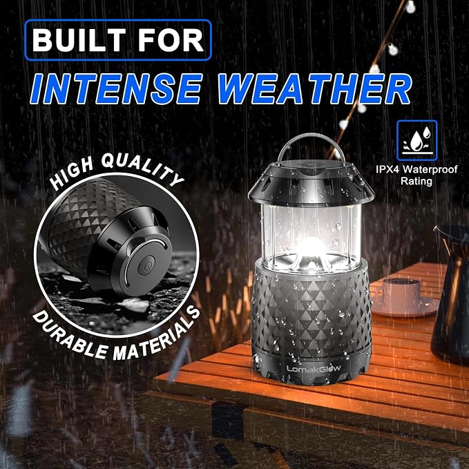 LED Camping Lantern – Collapsible, Waterproof, White Bright Light for Power Outages, Hurricanes, Storms & Outdoor Use – Indoor Emergency & Hiking Gear – Black