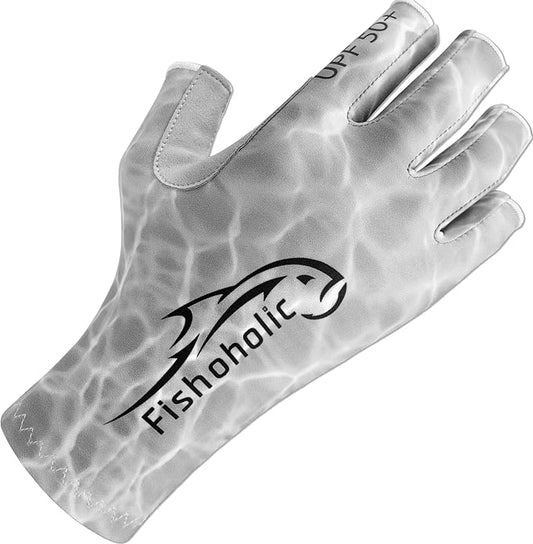 Fishoholic UPF50+ Fingerless Fishing Gloves - Sticky Grip Sun Protection Glove - Kayaking Paddling or Rowing