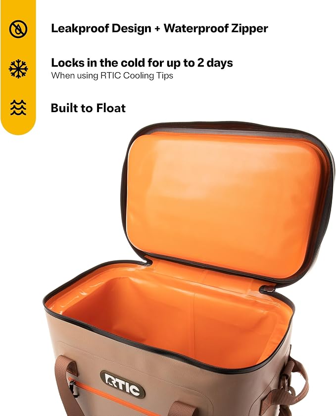 RTIC Ultra-Tough Soft Cooler 50 Can, Insulated Bag Portable Ice Chest Box for Lunch, Beach, Drink, Beverage, Travel, Camping, Picnic, Car, Trips, Floating Cooler Leak-Proof with Zipper