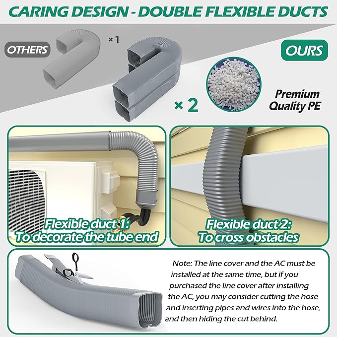 4'' 17 Ft Mini-split Line Set Covers, Line Hide Cover Kit for Mini Split Air Conditioners and Central AC, Grey