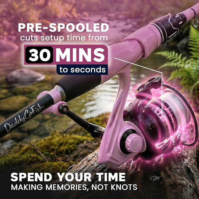 DaddyGoFish Spinning Fishing Rod and Reel Combo Set with Tackle Box | Kids Fishing Pole | Carbon Fiber Telescopic Fishing Rod Kit | Spinning Reel for Travel Saltwater Freshwater Fishing Gear Kit