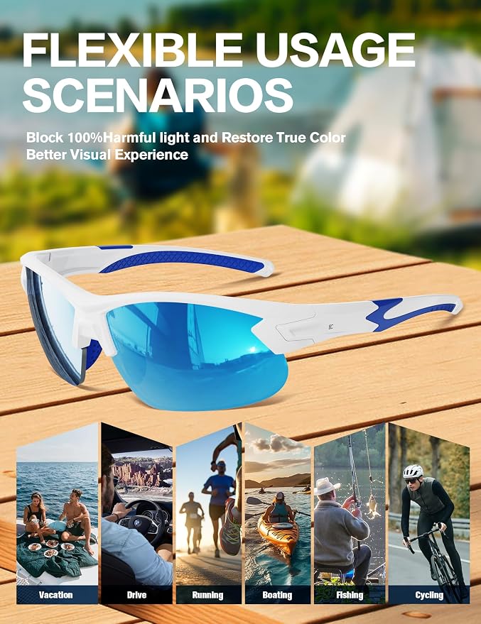 BIRCEN Mens Polarized Sunglasses for Sports: TR90 Lightweight Sun Glasses Wrap Around Shades for Fishing Driving Cycling