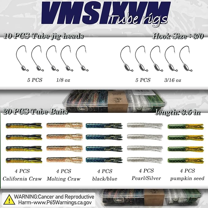 Tube Lures Crappie Lures for Bass Fishing, Tube Jigs Heads Soft Plastic Worm Baits for Freshwater Saltwater