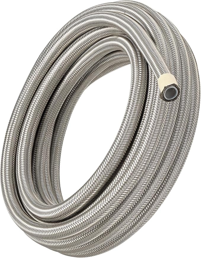 EVIL ENERGY 8AN PTFE Fuel Hose Line, AN8 Fuel Line E85 Stainless Steel Braided 20FT Silver