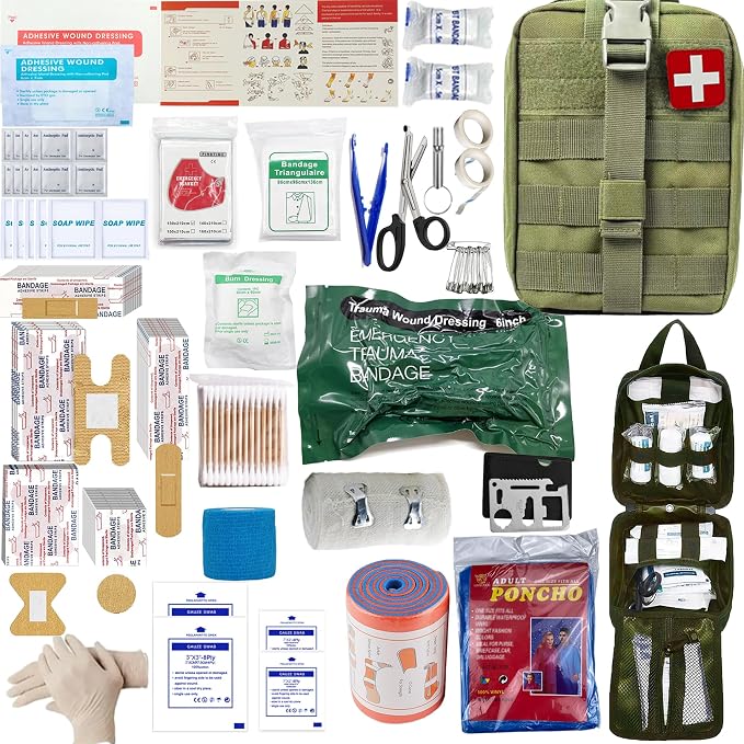 Universal IFAK Trauma First Aid Kit Molle Pouches Emergency Survival Kit Suitable for Home, car, Travel, Camping, Hiking, Sports, Outdoor Emergencies-Quick Response First Aid Essentials (Olive Green)