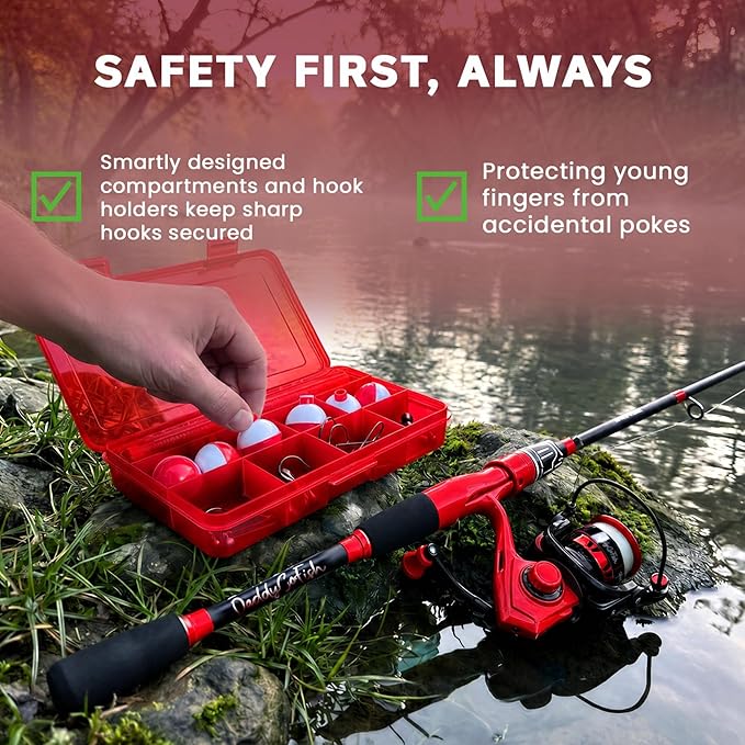 DaddyGoFish Spinning Fishing Rod and Reel Combo Set with Tackle Box | Kids Fishing Pole | Carbon Fiber Telescopic Fishing Rod Kit | Spinning Reel for Travel Saltwater Freshwater Fishing Gear Kit