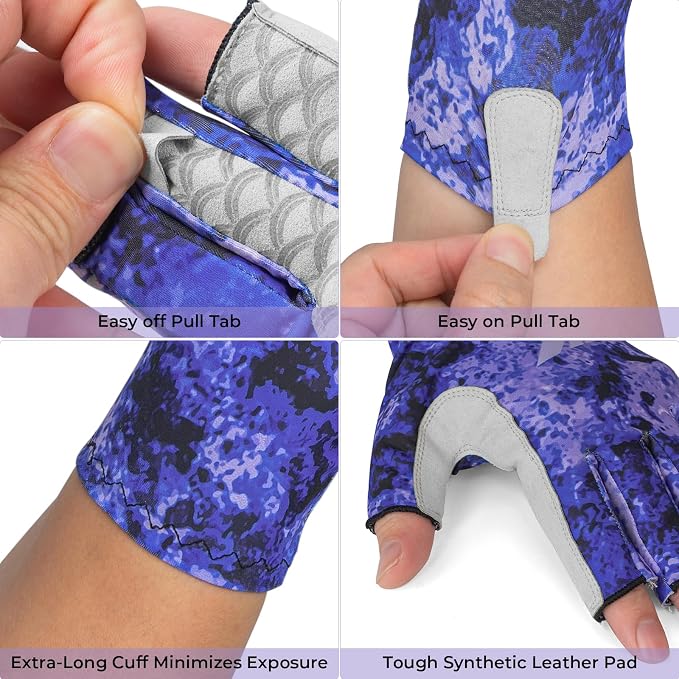 KastKing La Sal Fishing Gloves UPF50+ Sun Gloves UV Protection Fingerless Gloves Men Women for Outdoor, Kayaking, Rowing, Paddling, Canoeing, Hunting
