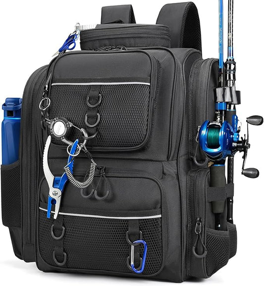 WANOON Fishing Backpack, fishing bag with Rod Holders. Large tackle Backpack Strong Materials