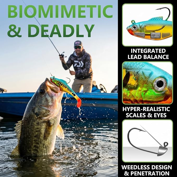 Soft Fishing Lures for Bass Fishing:Pre-Gigged Swim Baits for Saltwater or Freshwater.Soft Plastic Fishing Accessories.