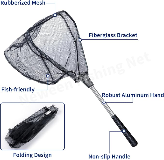 Neween Fishing Net, Foldable Collapsible Telescopic Fish Landing Net, Durable Nylon Material Mesh Landing Net for Easy Catching or Releasing for Trout