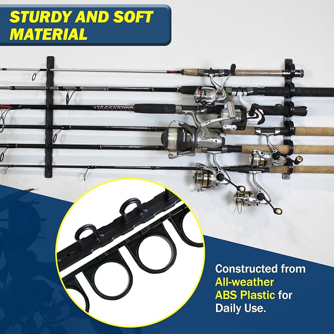 Rush Creek Creations, Ceiling Fishing Rod Holder for 6 Rods, Fishing Pole Holder for Garage Organization and Wall Storage, for Fishing Reels, Fishing Gear, and Fishing Accessories (2 Horizontal Rack)