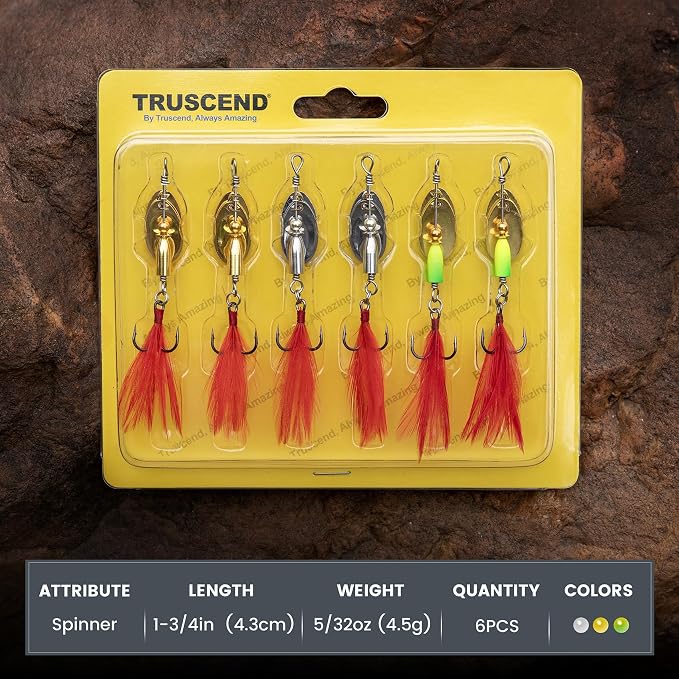 TRUSCEND Vibespinner Easy Catch Fishing Lures with BKK Hooks, Tail Spinner Baits with 4 Actions, Vibrating Swimming Flashing & Jigging for More Bites, Spoon Lures for Bass Trout Crappie Walleye Pike