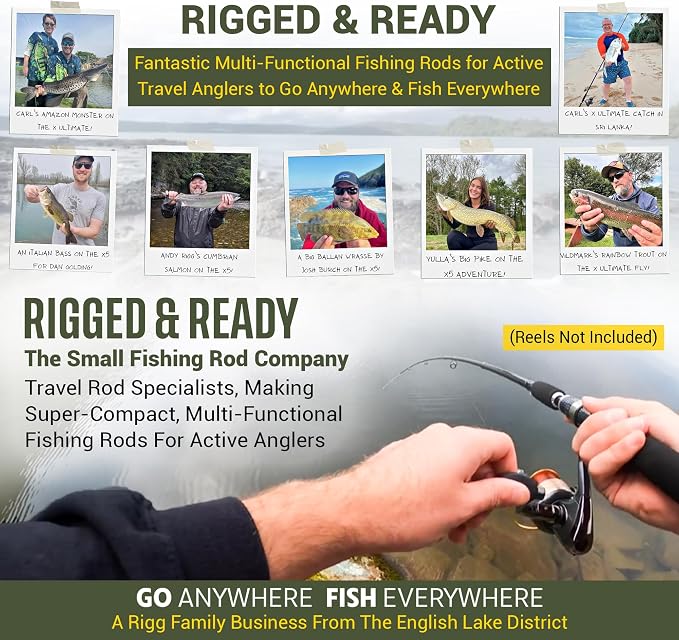 Rigged & Ready X Series™ Travel Fishing Rods. 6 Super Compact Combos and Rods, Multi-Functional, Spinning Poles. 5 to 25 Techniques from one Rod. Spin, Bass, Carp, Fly. Fresh & Saltwater Angling.