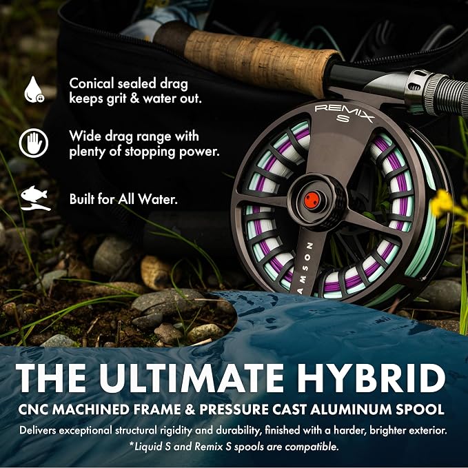 Lamson Remix S-Series Fly Reel 3-Pack (1 Reel & 2 spools with Carrying case) CNC machined Frame, Sealed Drag, 3/4/5/6/7/8/9/10 Weights