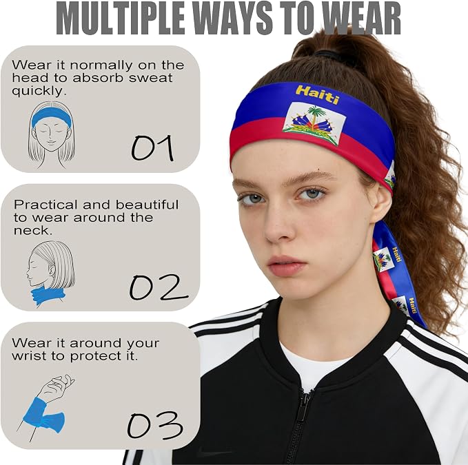 Flag Tie Headbands for Men Women, Moisture Wicking Sweatband Breathable Sports Headwrap, Non-Slip Stretchy Adjustable Fitness Hair Band