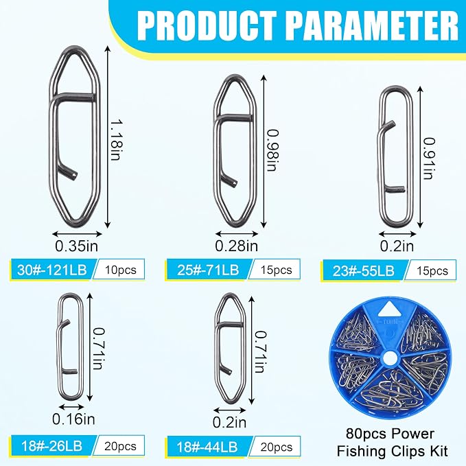 Power Fishing Clips Kit,155pcs High Strength Fishing Snaps Clips Lure Fast Change Snaps Stainless Steel Speed Clips Connector for Freshwater Saltwater Bass Pike