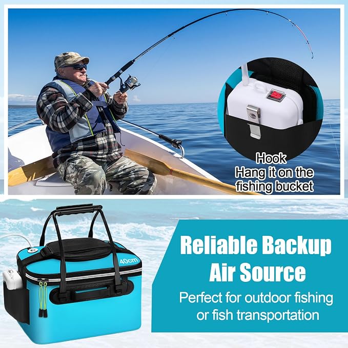 2 Pcs Fishing Bucket and Live Bait Aerator, Foldable Multi Functional Live Bucket Portable Quiet Aerator Outdoor Camping Fishing EVA Bag