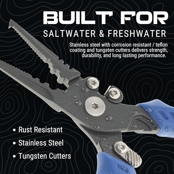 Reaction Tackle Fishing Pliers 7" & 9" Stainless Steel - Split Ring or Straight Nose Pliers with Braid Cutter, Hook Remover & Crimper - Teflon Coated Saltwater Fishing Pliers with Sheath & Lanyard