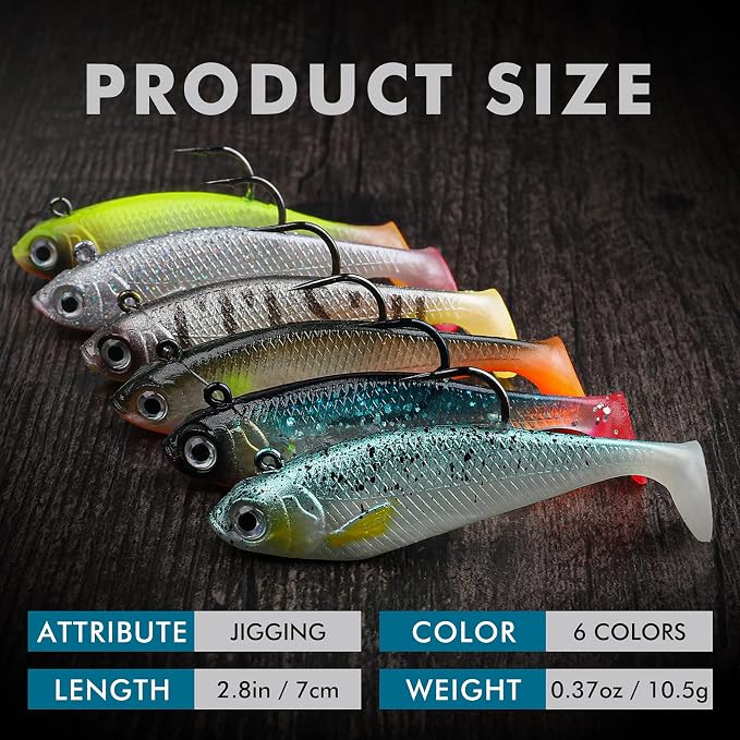 TRUSCEND Duramax Pre-Rigged Fishing Lures with BKK Jig Hooks, 10X Tear-Resistant TPE Soft Swimbaits for Bass Striper Trout Crappie Walleye Grouper, Lifelike Fishing Baits for Saltwater and Freshwater
