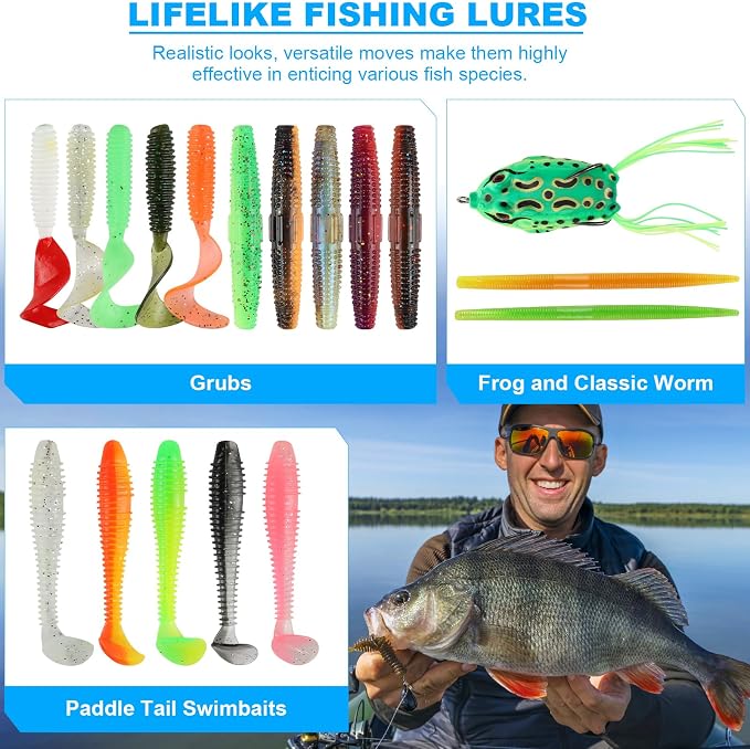 TCMBY 3 Layers Tackle Box with Tackle Included, 321Pcs Fishing Lures Kit Contains Pliers, Crankbait, Hooks, Weights & Accessories, Fishing Gear Bait Lure Gifts for Men Bass Freshwater (Green)