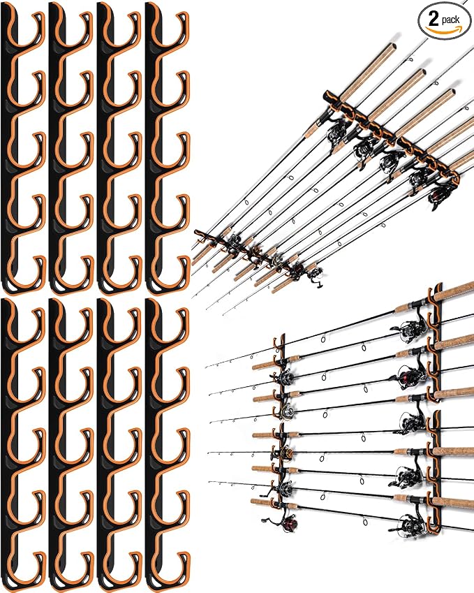 Ghosthorn Fishing Rod Holders for Garage Fishing Pole Holders Ceiling or Wall Mounted Fishing Rod Rack garage Storage Organizer Fishing Gear Equipment for Men Women (Orange, 4 Packs)