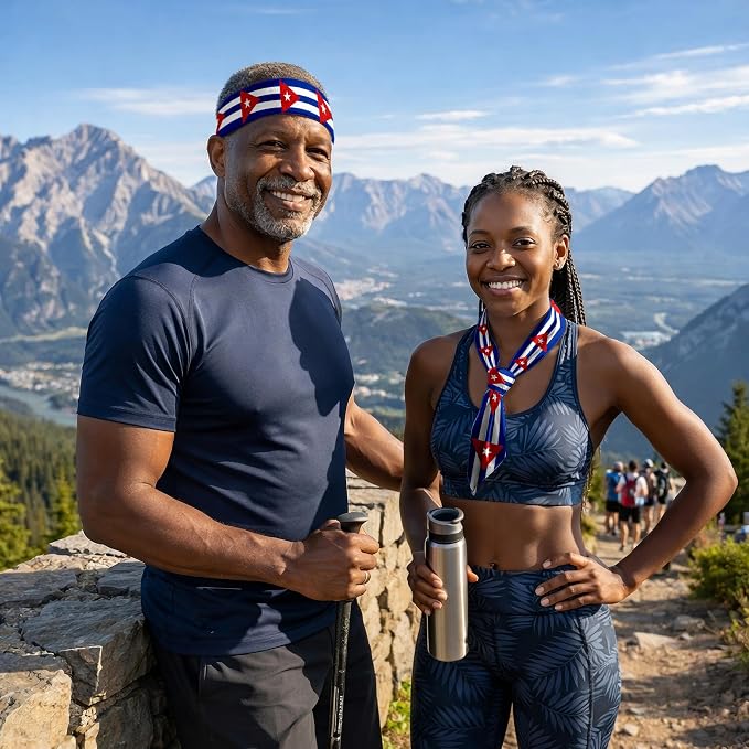 Tie Headband for Women & Men, Flag Patterned Sports Sweatband Head Wrap, Hair Bandana Accessory, 40" x 2.4"