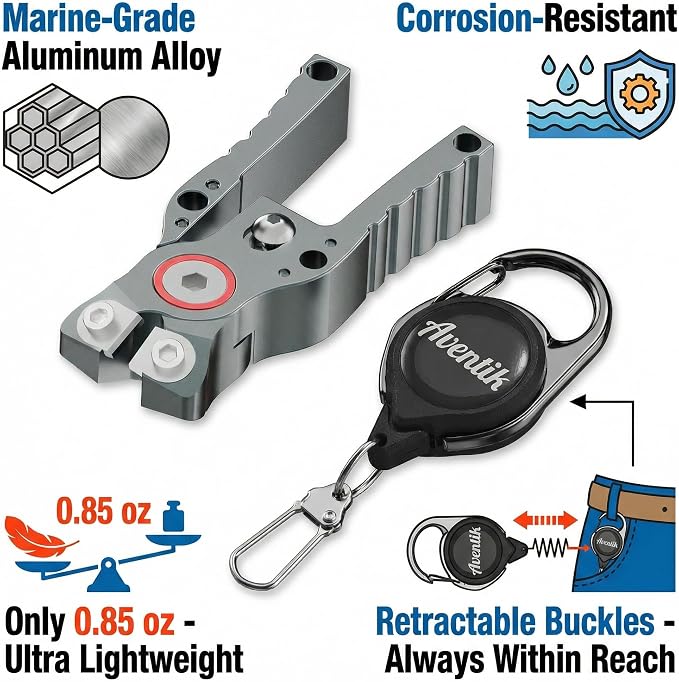 Fishing Line Cutter with Retractable Buckles, Tungsten Carbide Blade & Central Locking - Smooth, Corrosion-Resistant Cuts for Braid, Mono, Fluoro in Saltwater Fishing