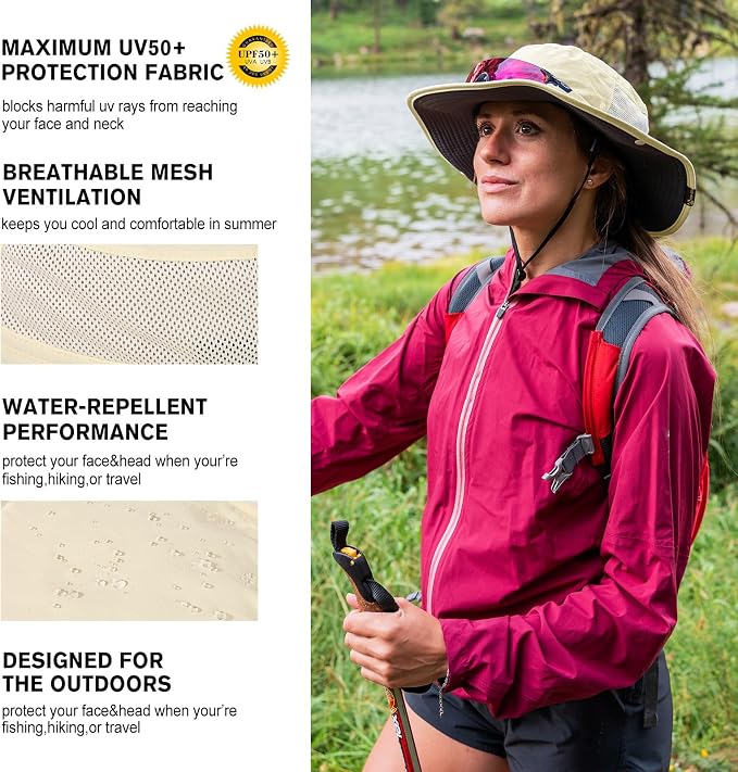 TOP-EX Men's Wide Brim Sun Hat UPF 50+ Waterproof, Packable Breathable Mesh Boonie Bucket Cap for Hiking Fishing Safari