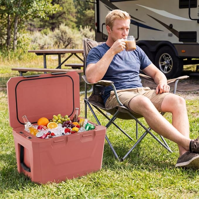 COSTWAY Insulated Portable Cooler, Hard Shell Ice Chest w/ 2 Cup Holders, Bottle Opener, Drain Plug, 3-Day Ice Retention, Outdoor Leak-Proof Dry Box for Beach, Camping, Fishing, Picnic