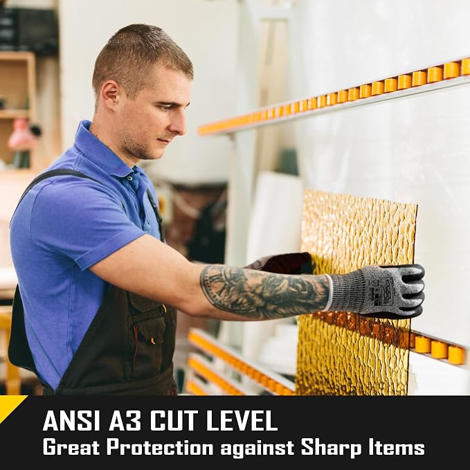 COOLJOB A3 Cut Resistant Safety Work Gloves with Nitrile Grip, Touchscreen & Flexible for Gardening Fishing Construction