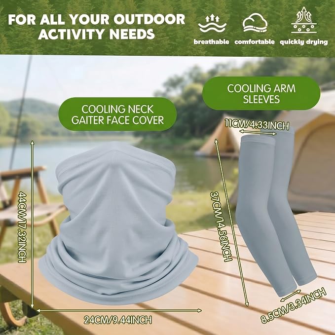 Syhood Solar Powered Fan Hat Neck Gaiter Arm Sleeves Sun Bucket Hat with Fan Cooling Wide Brim Hats for Fishing Hiking