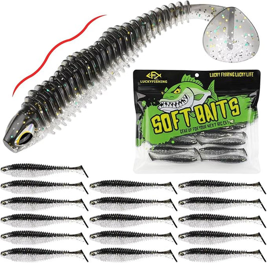 LUCKYFISHING Paddle Tail Swimbaits 10/16/20 PCS Fishing Lures Soft Plastic Lures for Trout Crappie Walleye Soft Baits for Bass Fishing Freshwater Saltwater 4.1/3.5/3/2.5 Inch