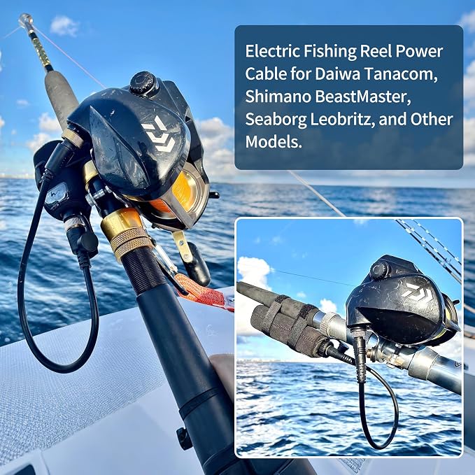 Electric Fishing Reel Battery Power Cable - 1.5FT Rust-Proof Power Cord Compatible with Daiwa Tanacom Seaborg Leobritz BeastMaster Shimano Fishing Reel Super Air Cord BM LB Prof PrB ProS