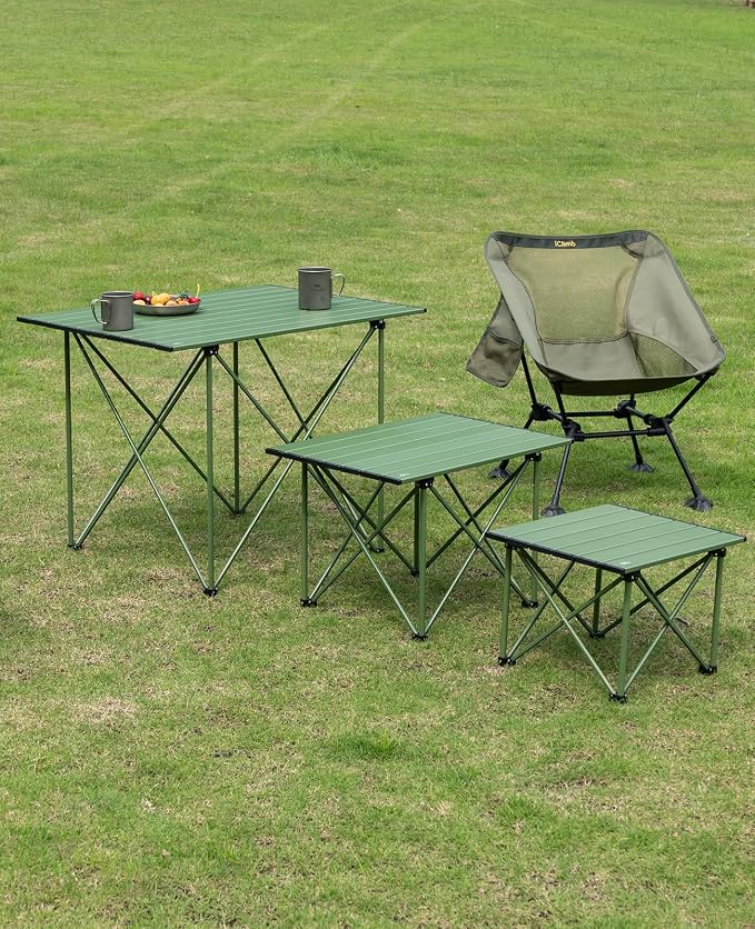 iClimb Ultralight Compact Camping Folding Beach Chair with Anti-Sinking Large Feet and Back Support Webbing (Green- Square Frame)
