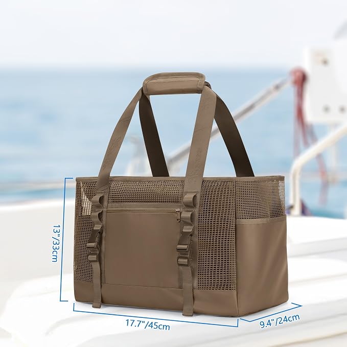 Yarwo Boat Gear Tote Bag, 35.5L Waterproof Boat Accessories Organizer with Marine-grade Coated Mesh and Wet Dry Pockets