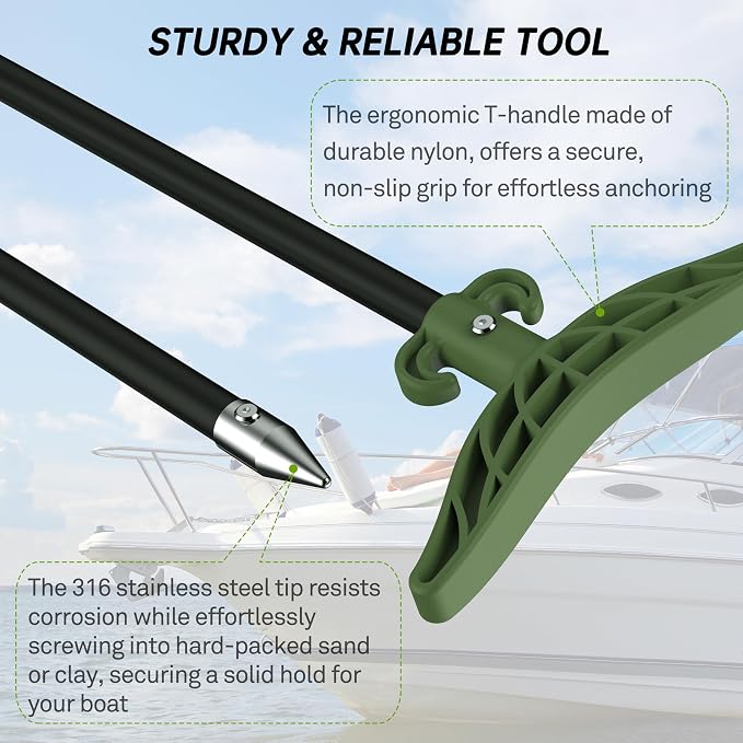 itayak 8.63ft/12.3ft Shallow Water Anchor Pole, Fiberglass Boat Anchor with T-Handle, Pole Anchor with 316 Stainless Tip for Boat, Fishing Kayak (Gloves Included)