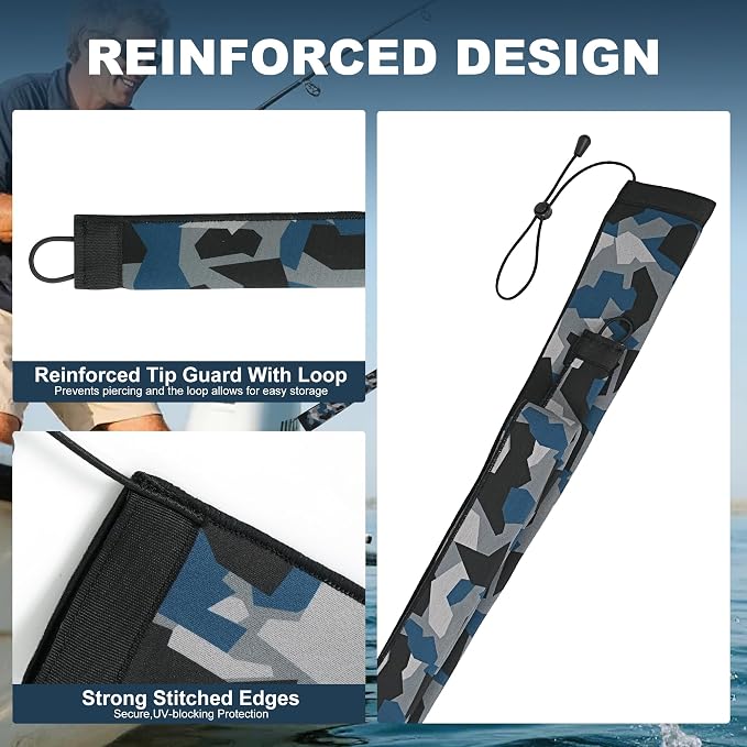 Neoprene Camo Fishing Rod Sleeves,Fishing Pole Sleeves,Fishing Rod Socks | UV Resistance,Puncture Resistant, Protect Casting, Spinning, Trolling Fishing Rods, Storage, tangled-free,75in,68in,60in