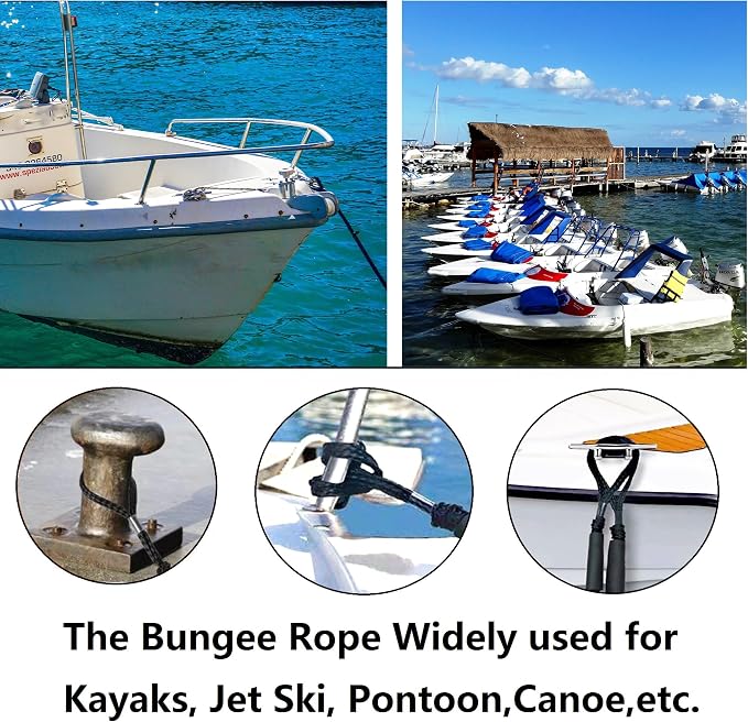 Boat Bungee Dock Lines, Mooring Rope for Docking with Loop, Boat Ropes, Boat Accessories, Quick and Easy Dock for PWC, Kayak, Seadoo, WaveRunner, Pontoon, Bass Boat (Green&Yellow)