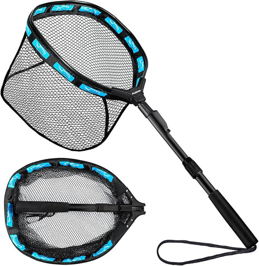 PLUSINNO Fishing Net Fish Floating Landing Net, Kayak Nets with Fixed Foldable Telescopic Pole Handle, Bass Trout Fishing Nets with Nylon Mesh for Pond Lake River, Fishing Gear Gifts for Men Anglers