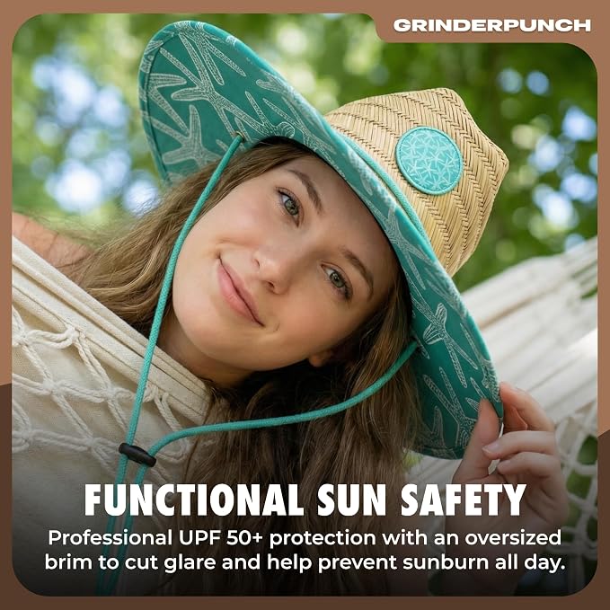 grinderPUNCH Lifeguard Hat Mens Straw Sun Hat for Outdoor American Flag USA Patriotic Straw Beach Fishing Straw Hat for Men