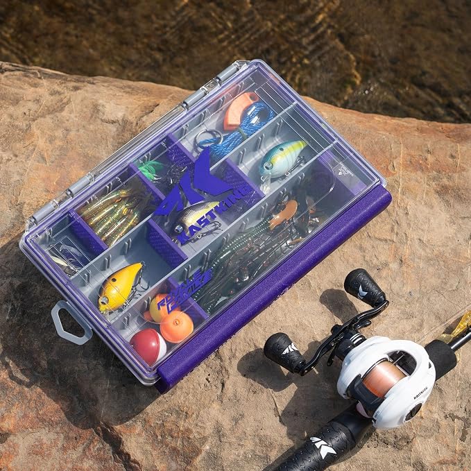 KastKing HyperSeal Waterproof Tackle Box, 3600 and 3700 Tackle Trays, Fishing Tackle Box Organizer with Removable Dividers, Lure Box and Terminal Tackle Storage,Purple